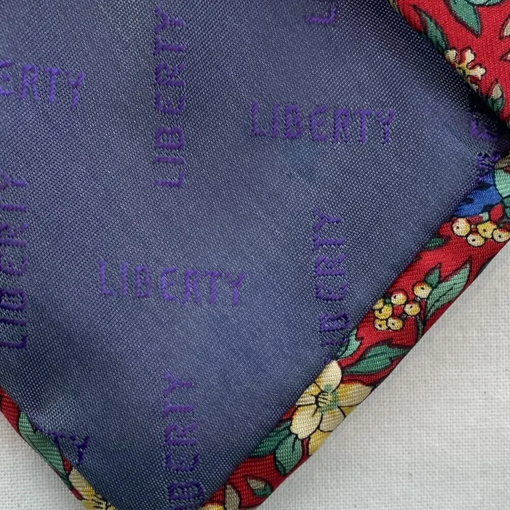 Lot of 2 LIBERTY OF LONDON 100% Silk Necktie Floral Geometric Print Blue Red VTG